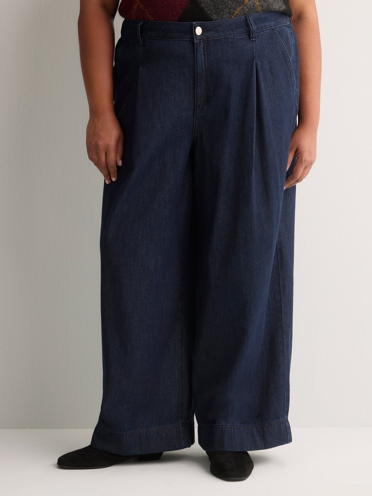 Pleated Wide-Leg High-Rise Classic Denim Pant - d/C Jeans