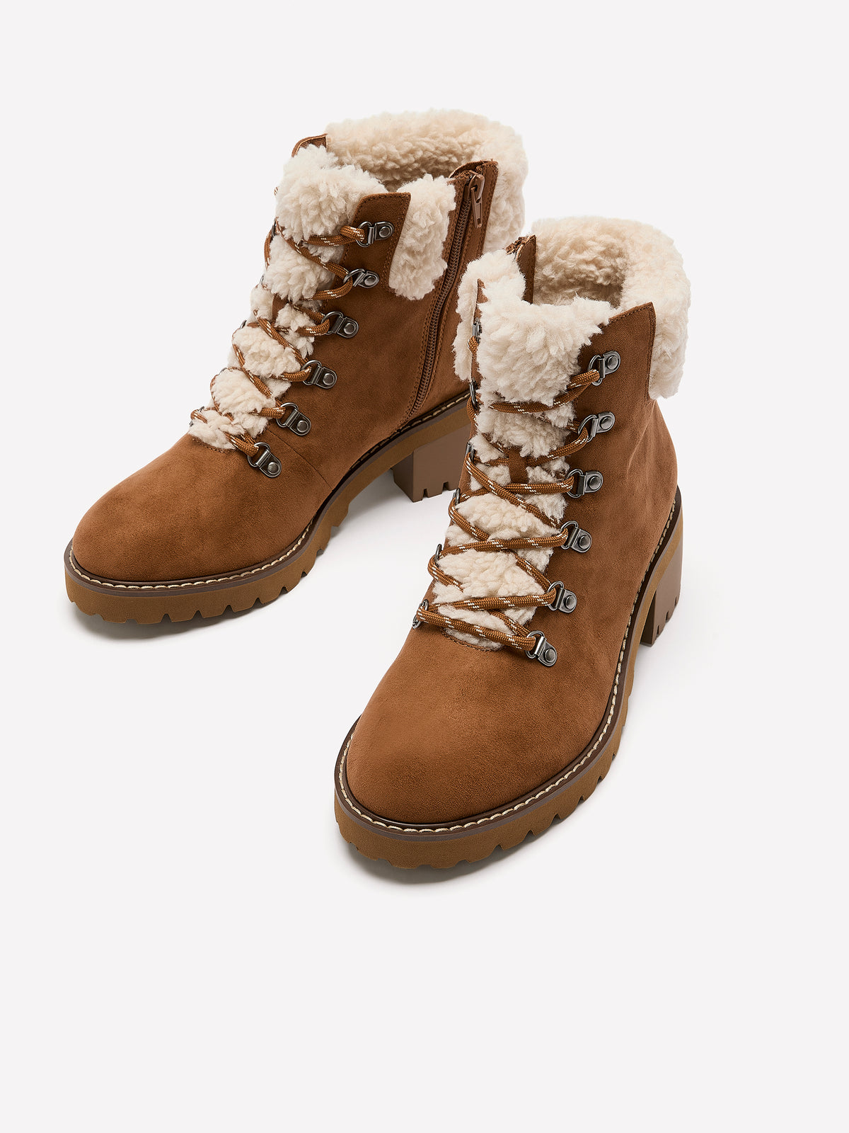 Wide Width, SOLO Cognac Microsuede Lace-Up Bootie with Sherpa Lining