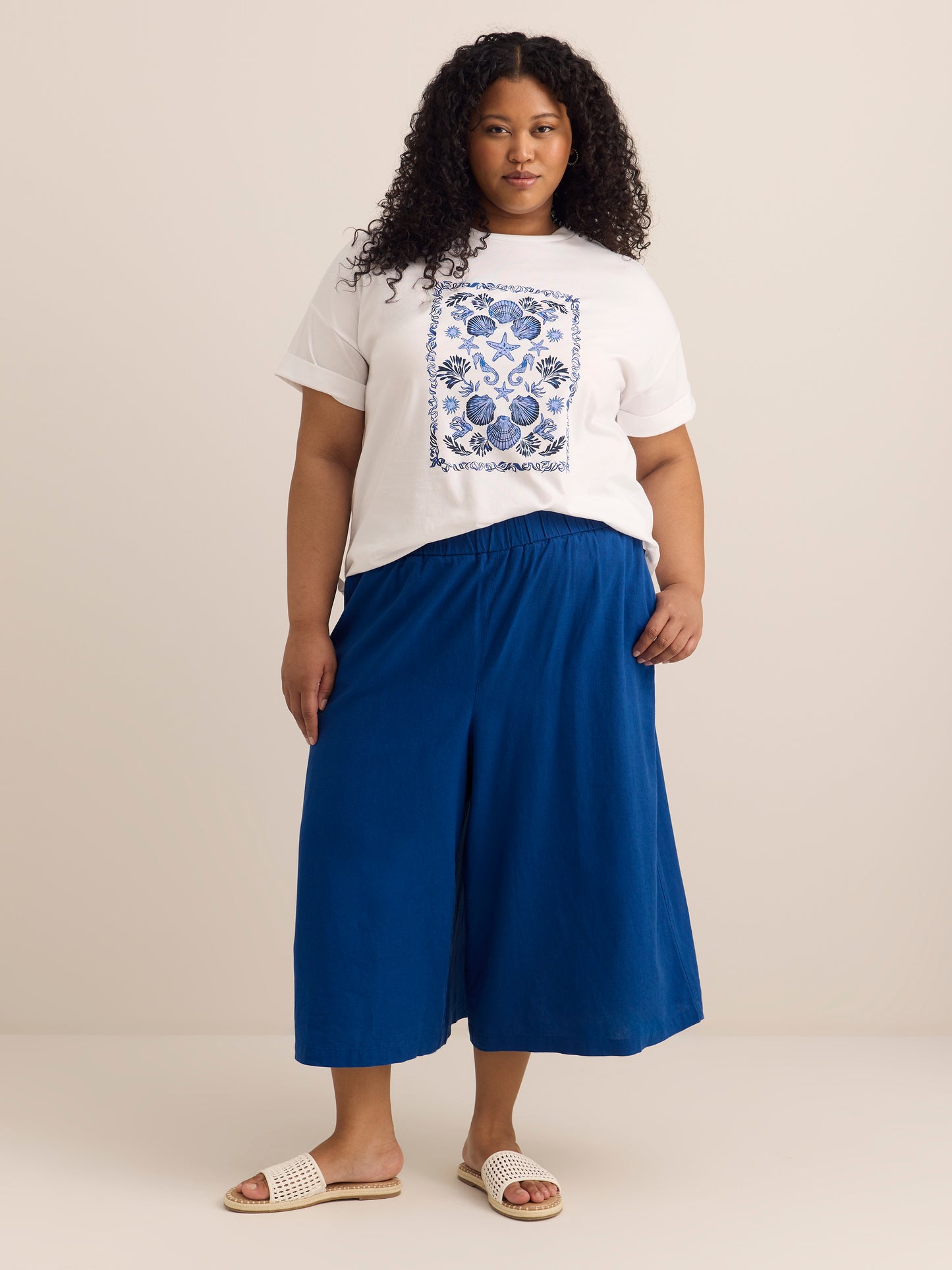 Linen Blend Cropped Wide-Leg Pant