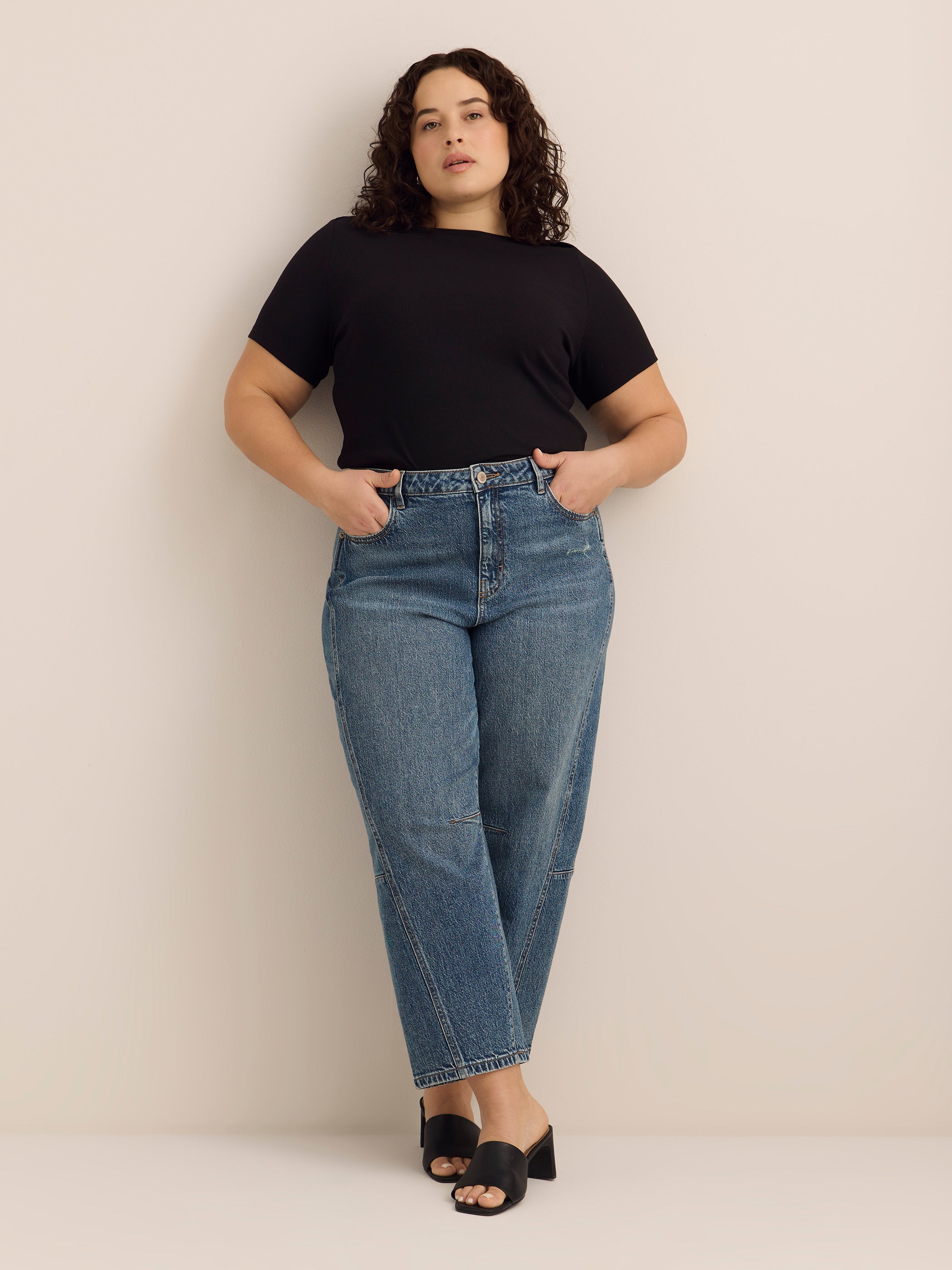 Black Rib Boat-Neck Baby Tee