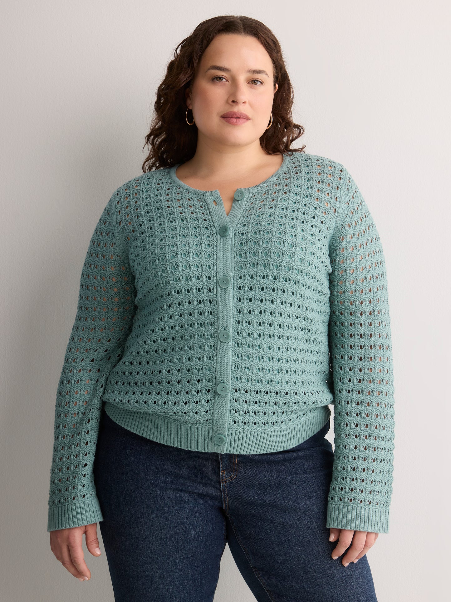 Semi-Fitted Crochet Cardigan with Long Bell Sleeves
