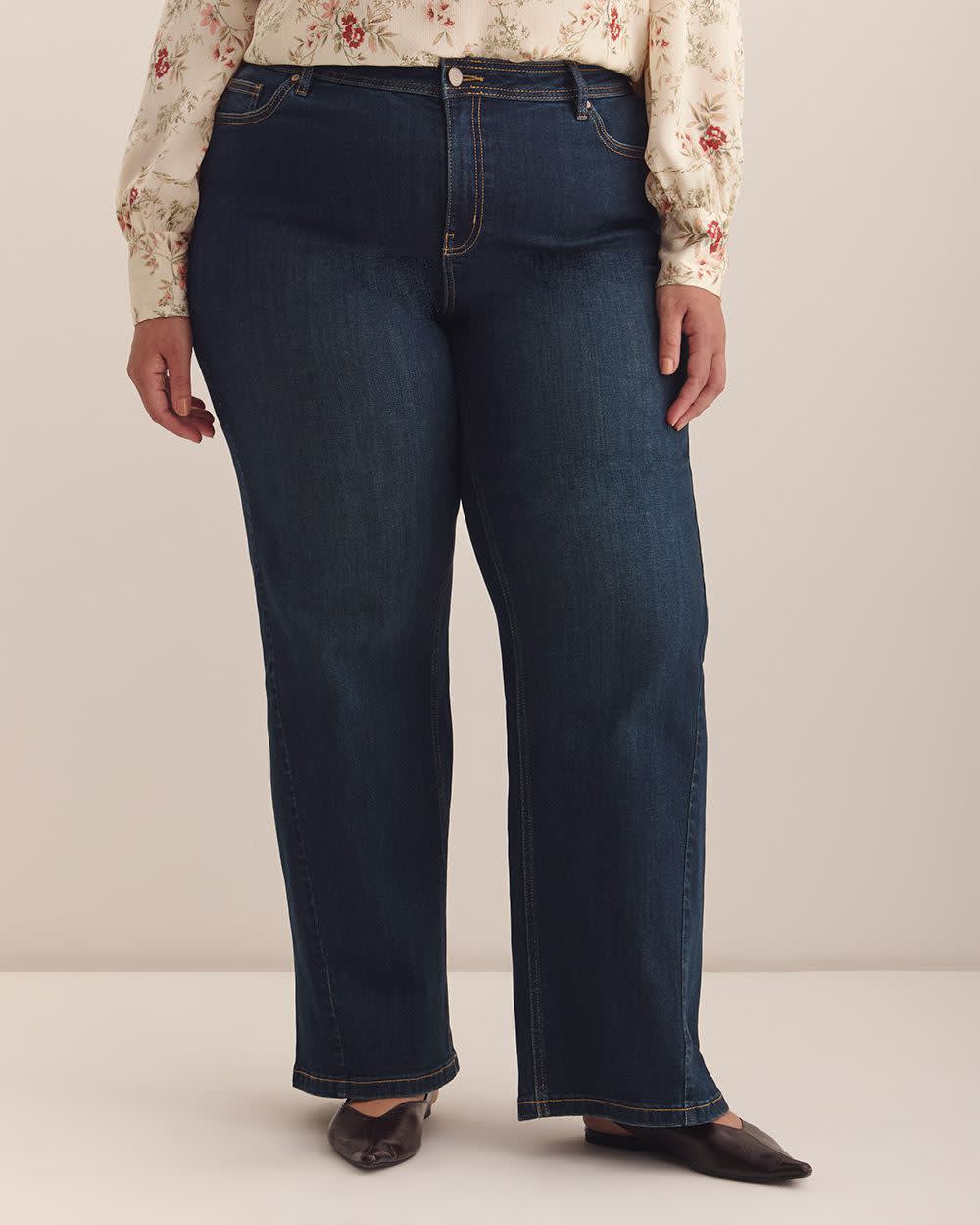 Pantalon en denim à  jambe ultra large avec couture avancée- Addition Elle