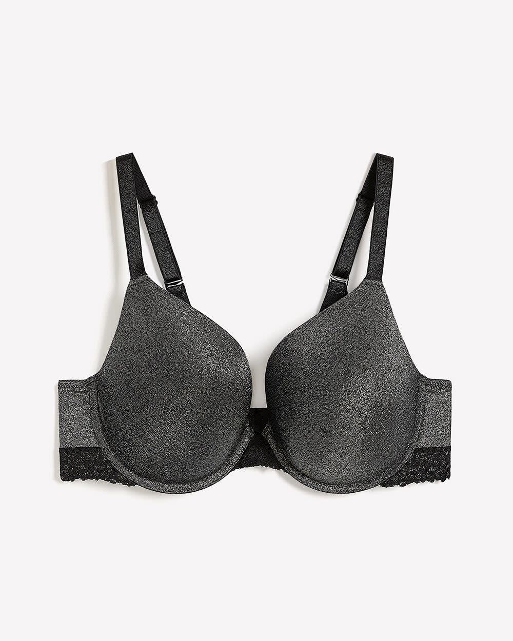 Soutien-gorge pigeonnant argenté scintillant avec dentelle, avec armatures - Déesse Collection