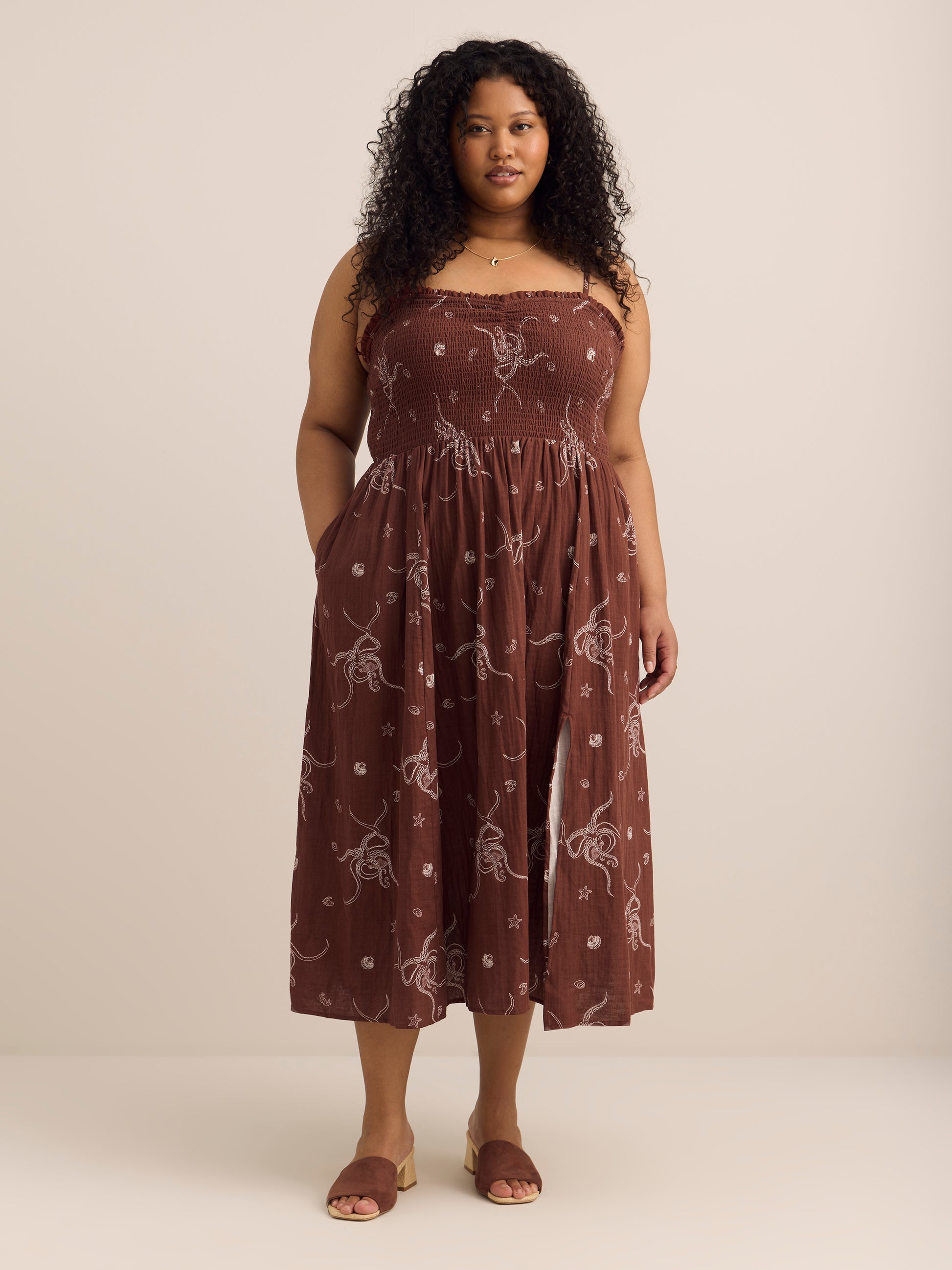 Strapless Smocked Heart Chest Maxi Dress