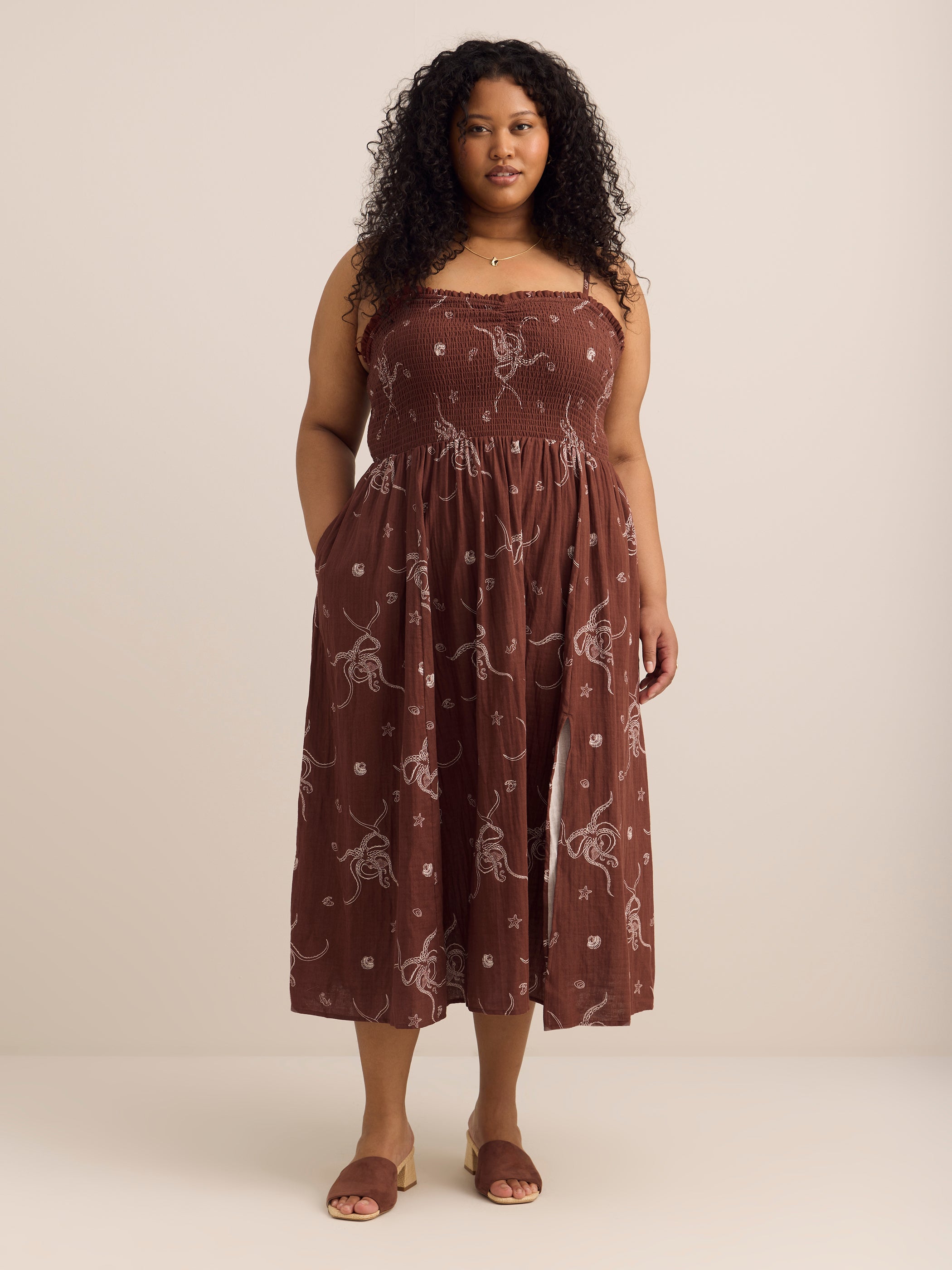 Strapless Smocked Heart Chest Maxi Dress