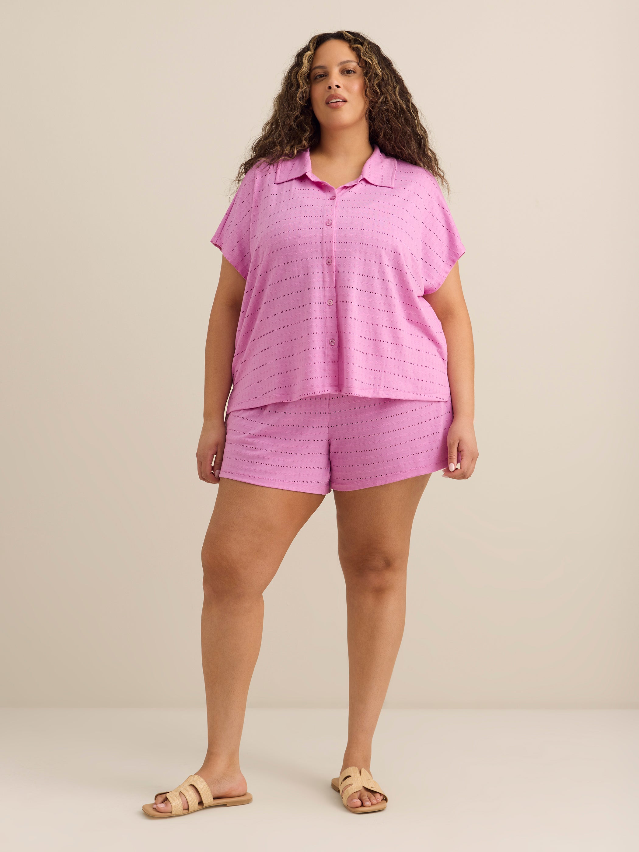 Violet Eyelet Buttoned-Down Beach Top