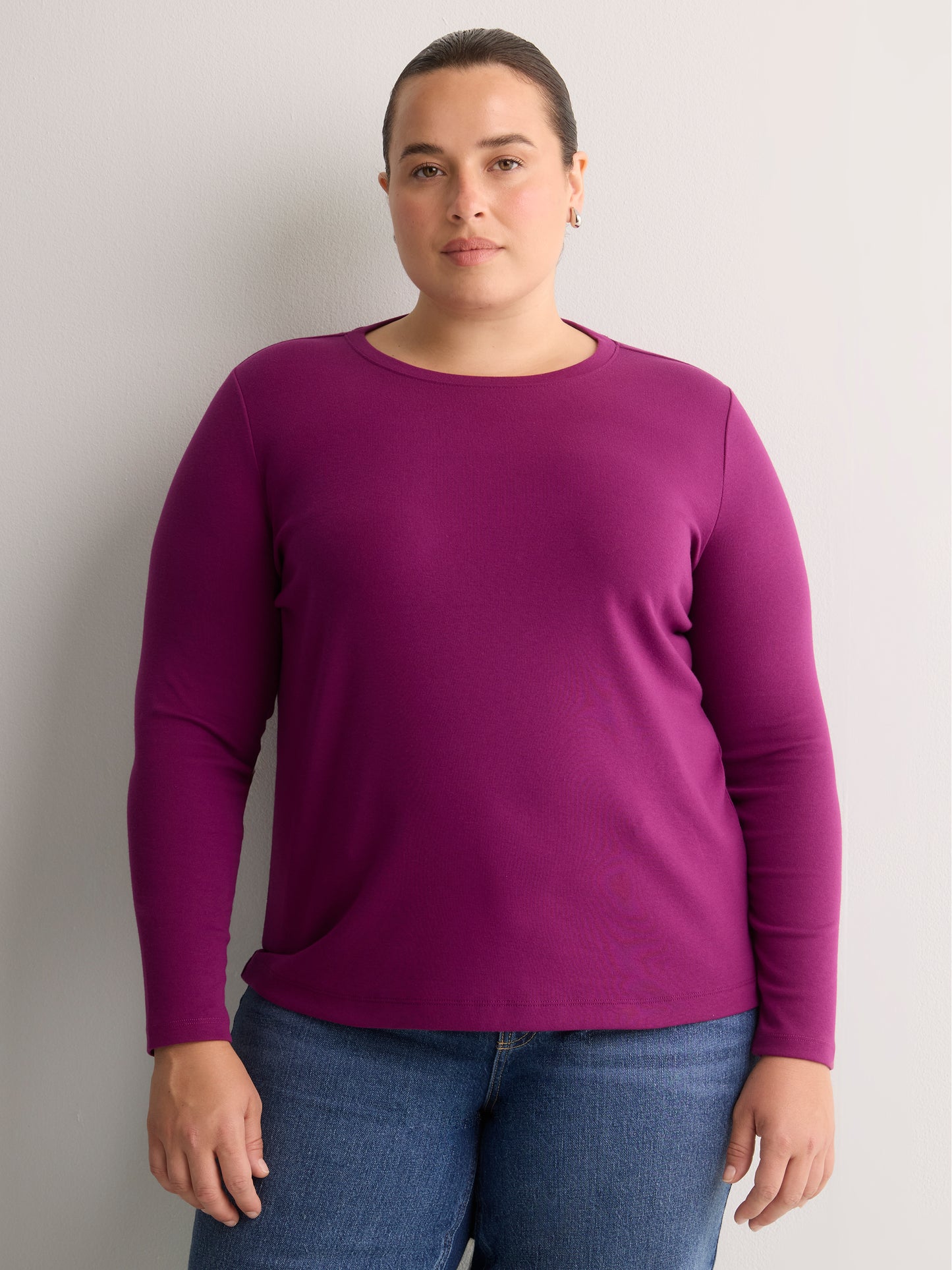 Fitted Long-Sleeve Rib Knit Tee