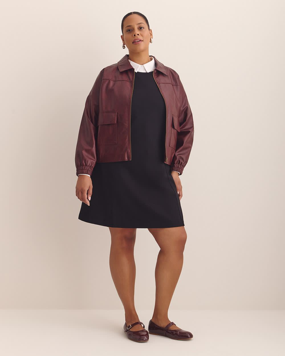 Short Faux Leather Bomber Jacket