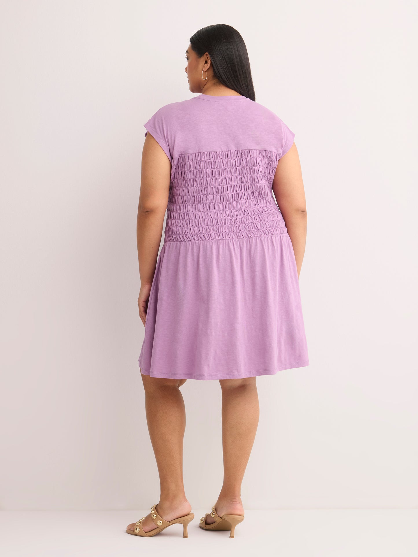 Sleeveless Smocked Crew-Neck Short Dress