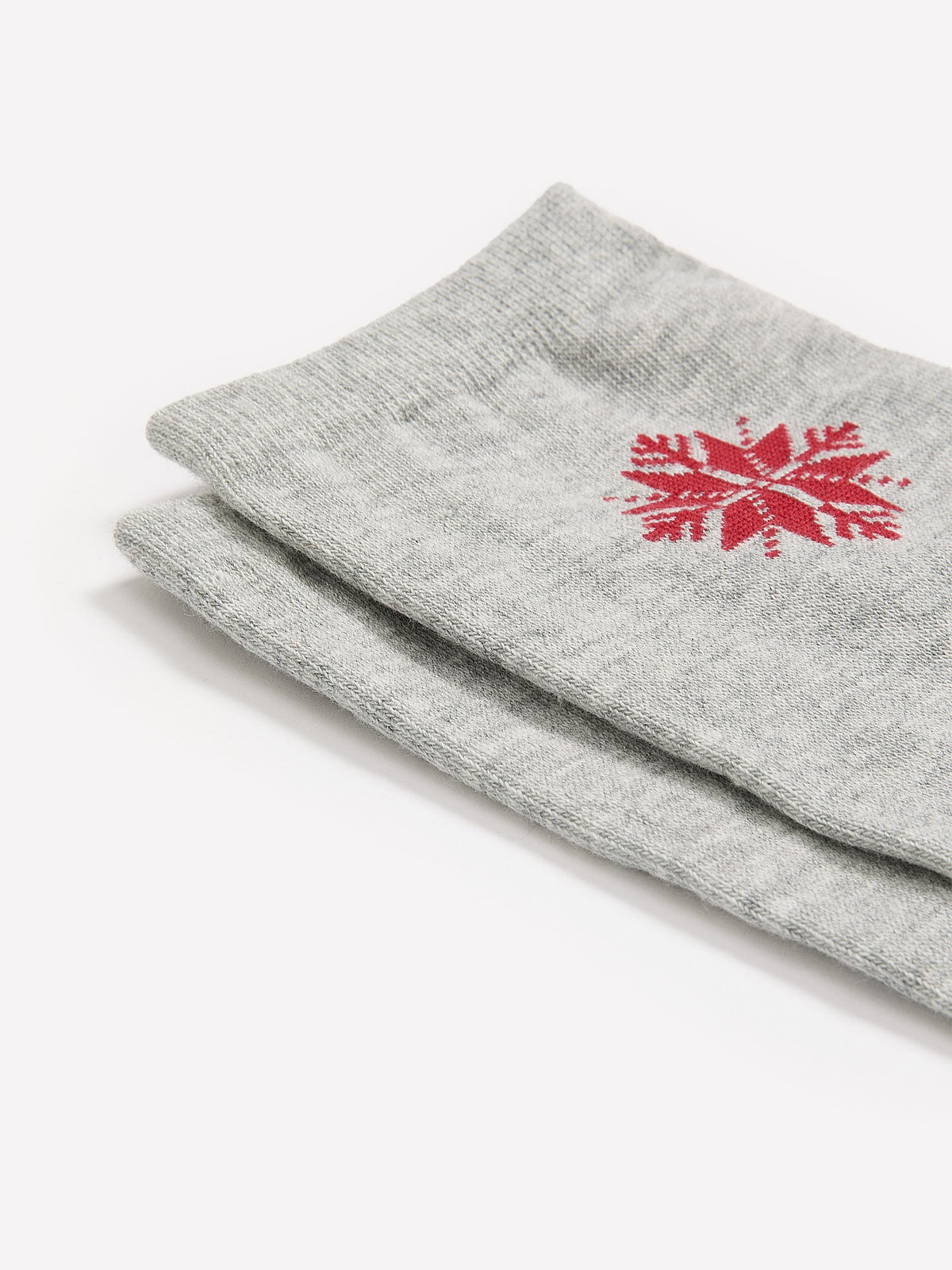 Heather Gray Crew Socks with Red Snowflake