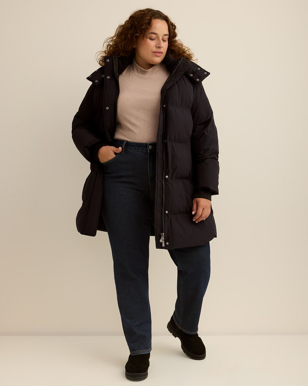 Penningtons Mid-Length Puffer Jacket – Bi-Stretch, Removable Hood