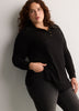Loose Waffle Knit Tunic with Buttoned Collar