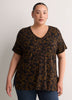 Responsible, Black Modern-Fit V-Neck Tunic with Golden Leaf Print
