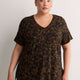 Responsible, Black Modern-Fit V-Neck Tunic with Golden Leaf Print