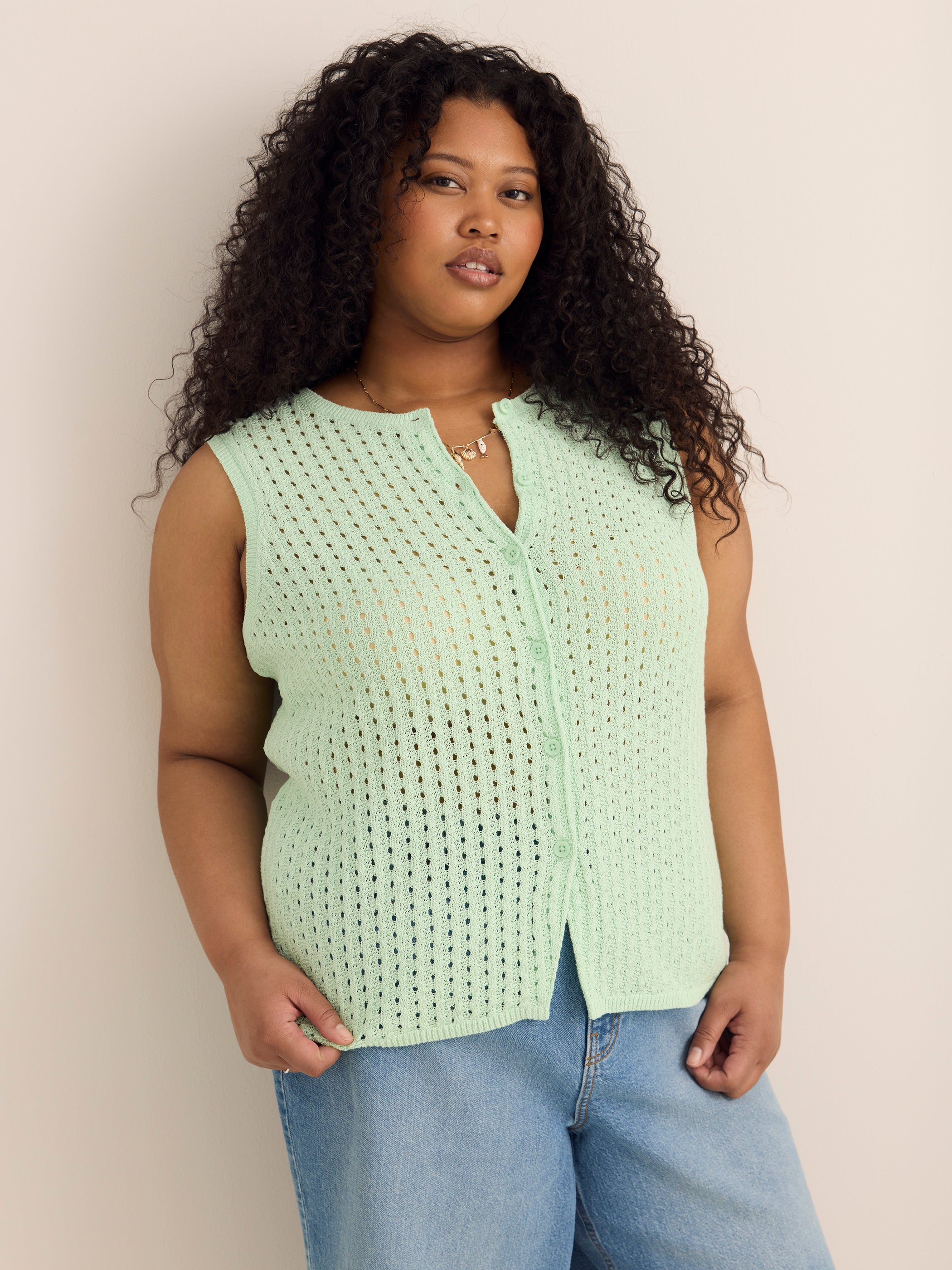 Buttoned-Down Sleeveless Sweater Vest