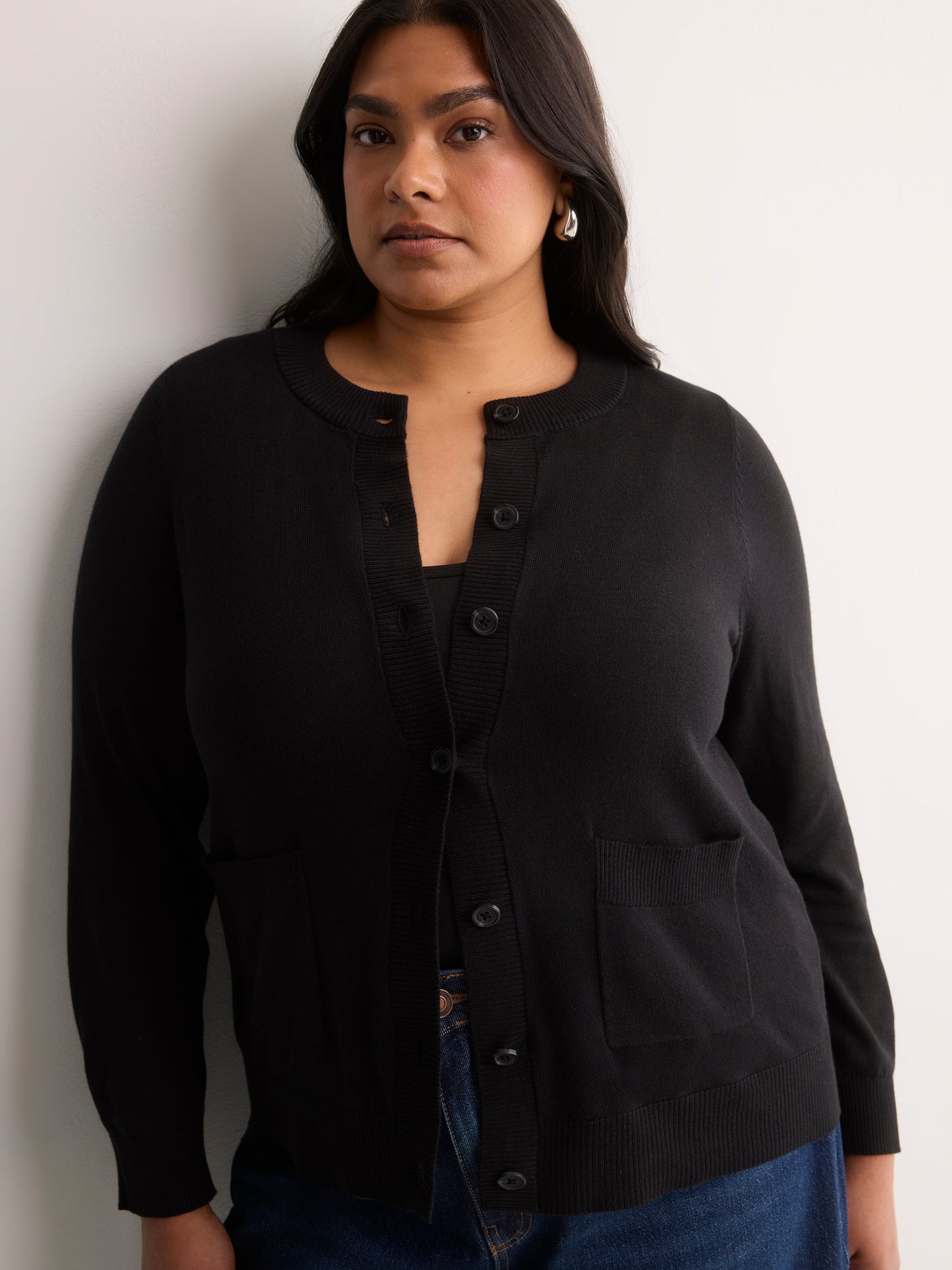 Responsible, Buttoned-Down Cotton Blend Crewneck Cardigan