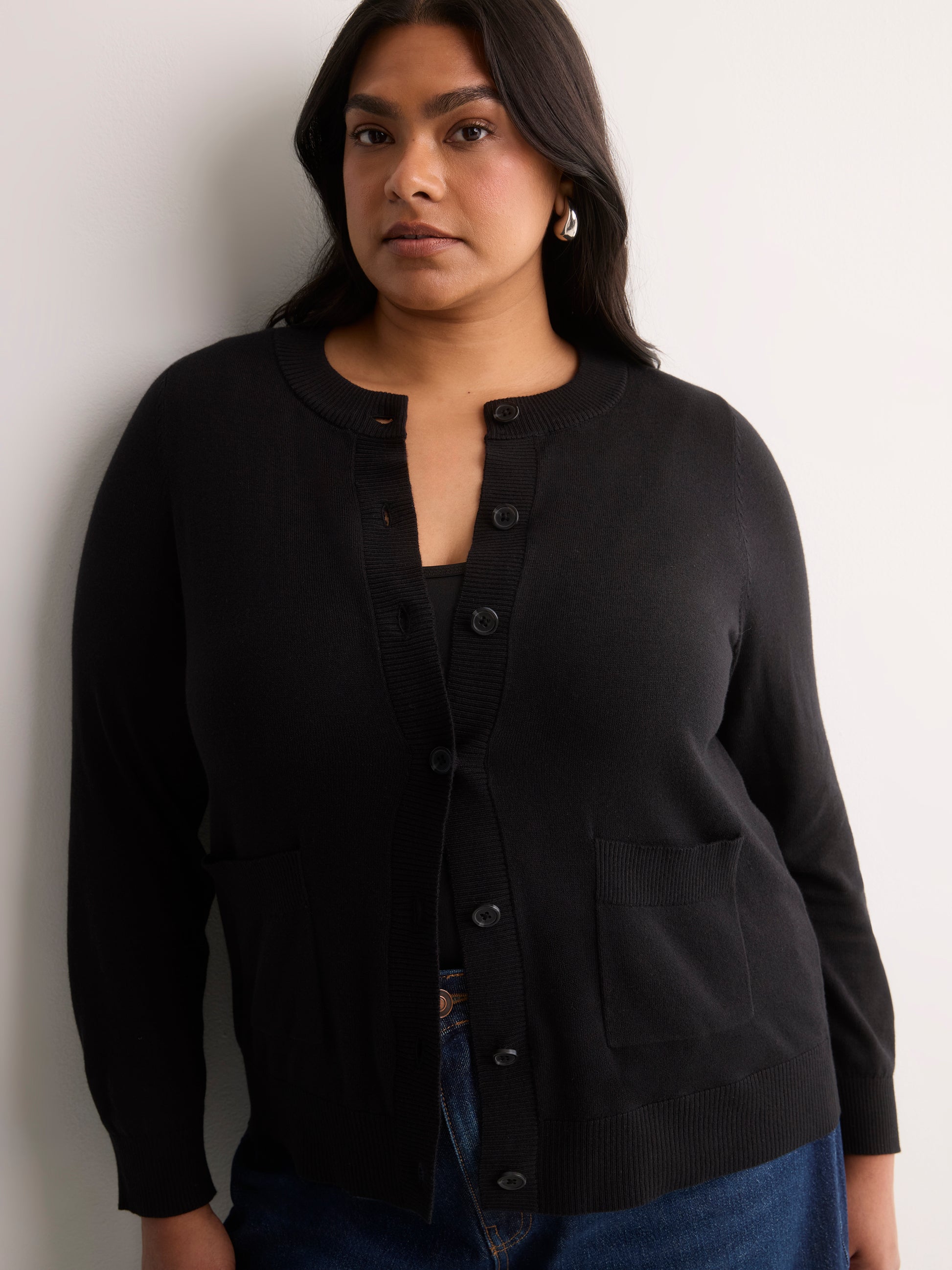 Responsible, Buttoned-Down Cotton Blend Crewneck Cardigan