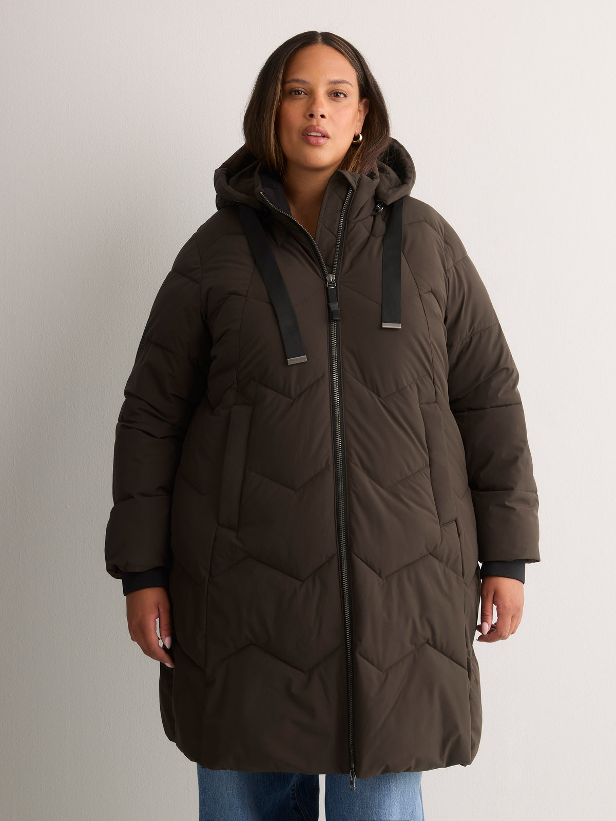 Long Stretch Hooded Puffer Jacket - Active Zone