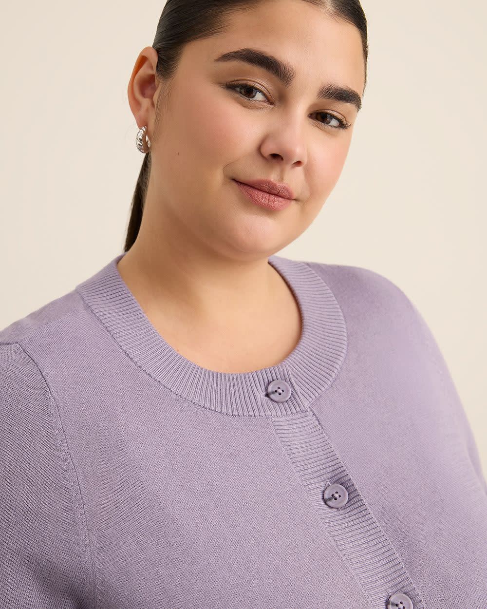 Cardigan boutonné à col rond en mélange de coton, tissu responsable