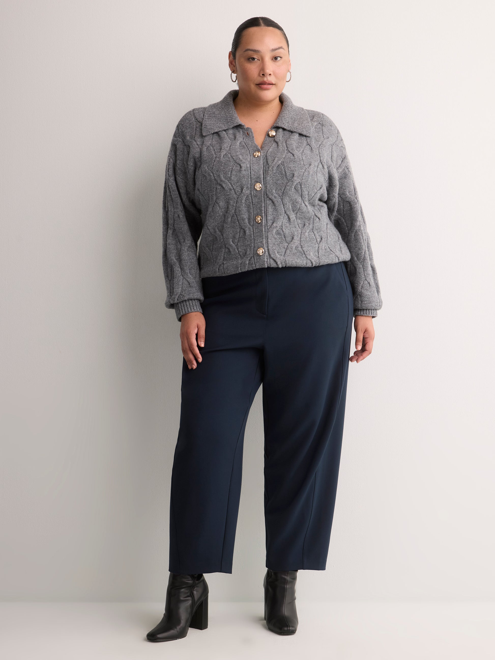 Dark Barrel-Leg Trousers