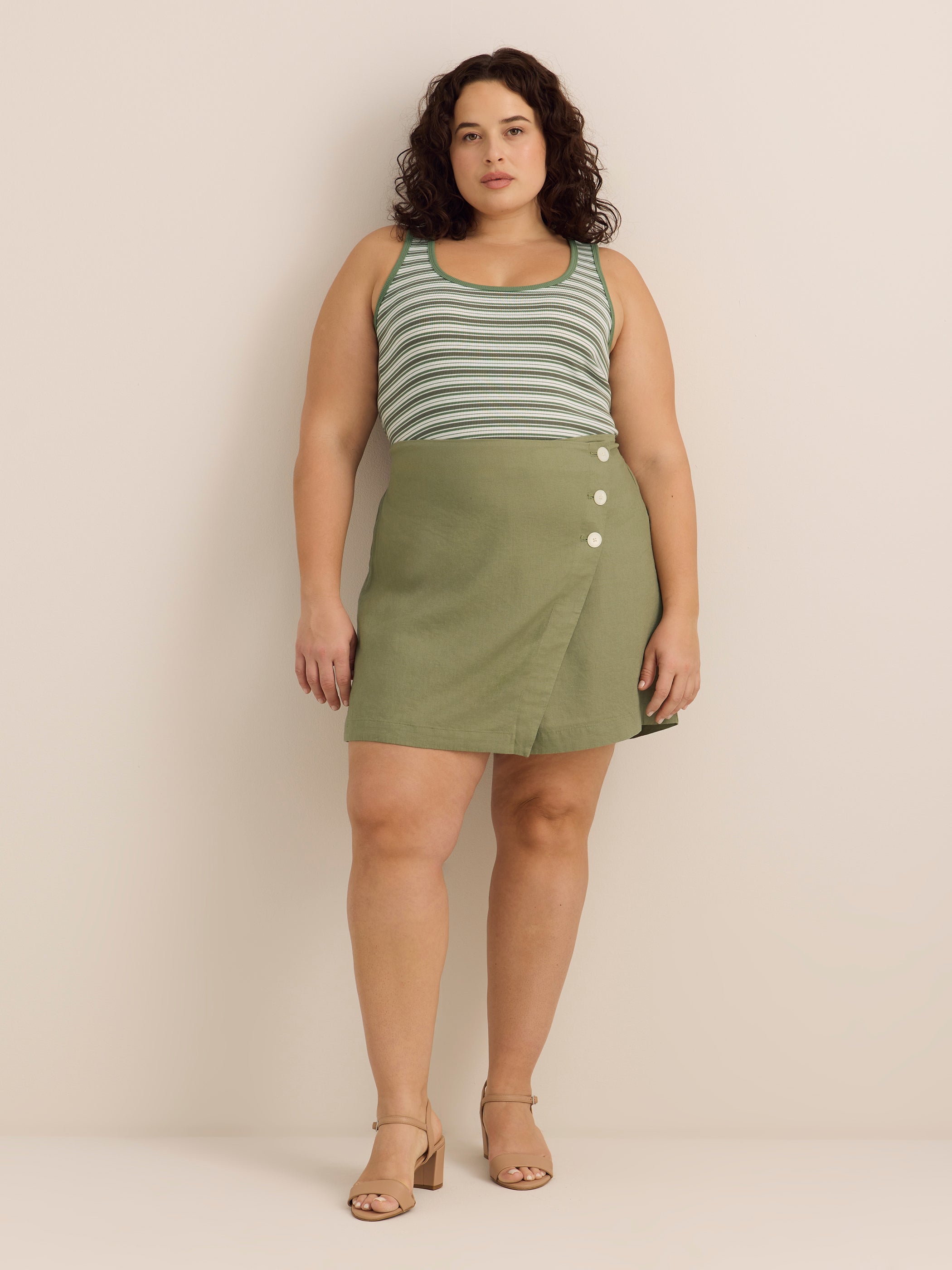 Linen-Blend Buttoned Skort
