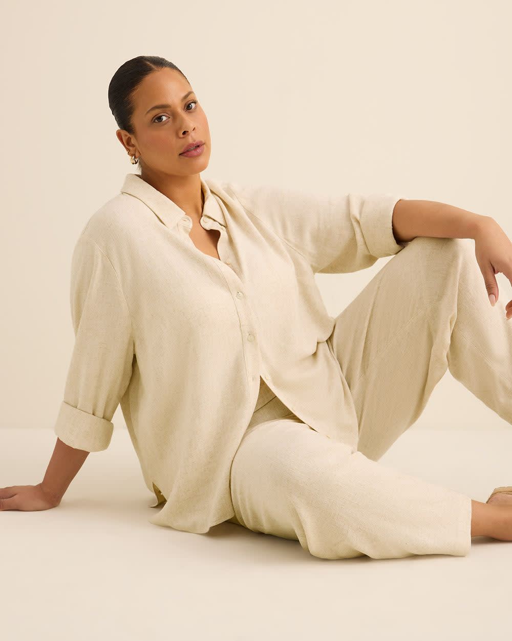 Linen Blend Pull-On Barrel-Leg Pant