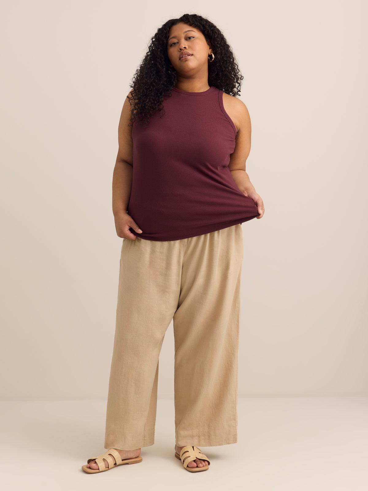 Halter-Neck Rib Knit Tank Top