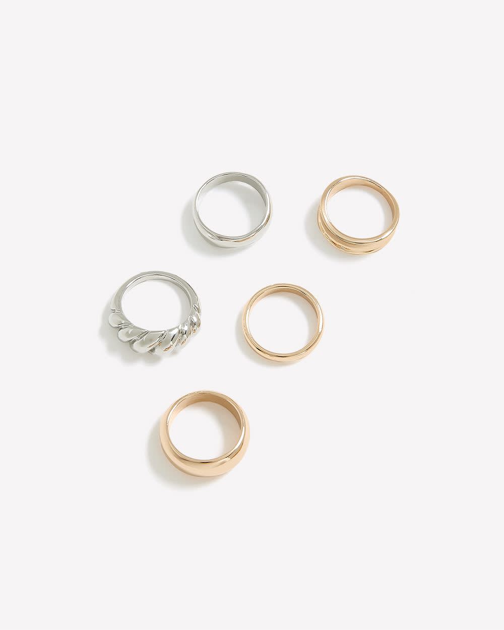 Silver and Golden Assorted Rings, Set of 5