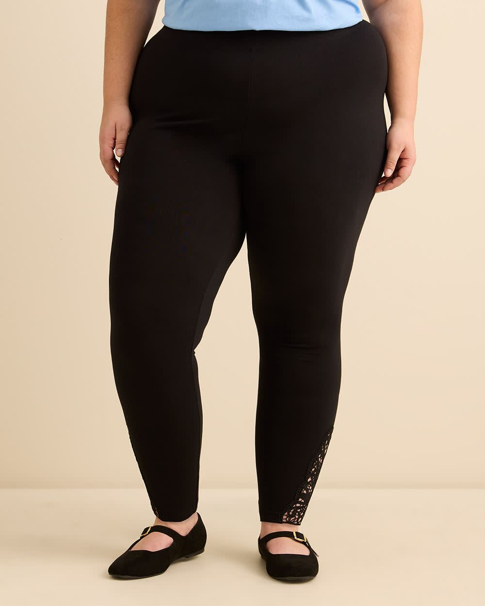 Black Fashion Legging with Crocheted Hem