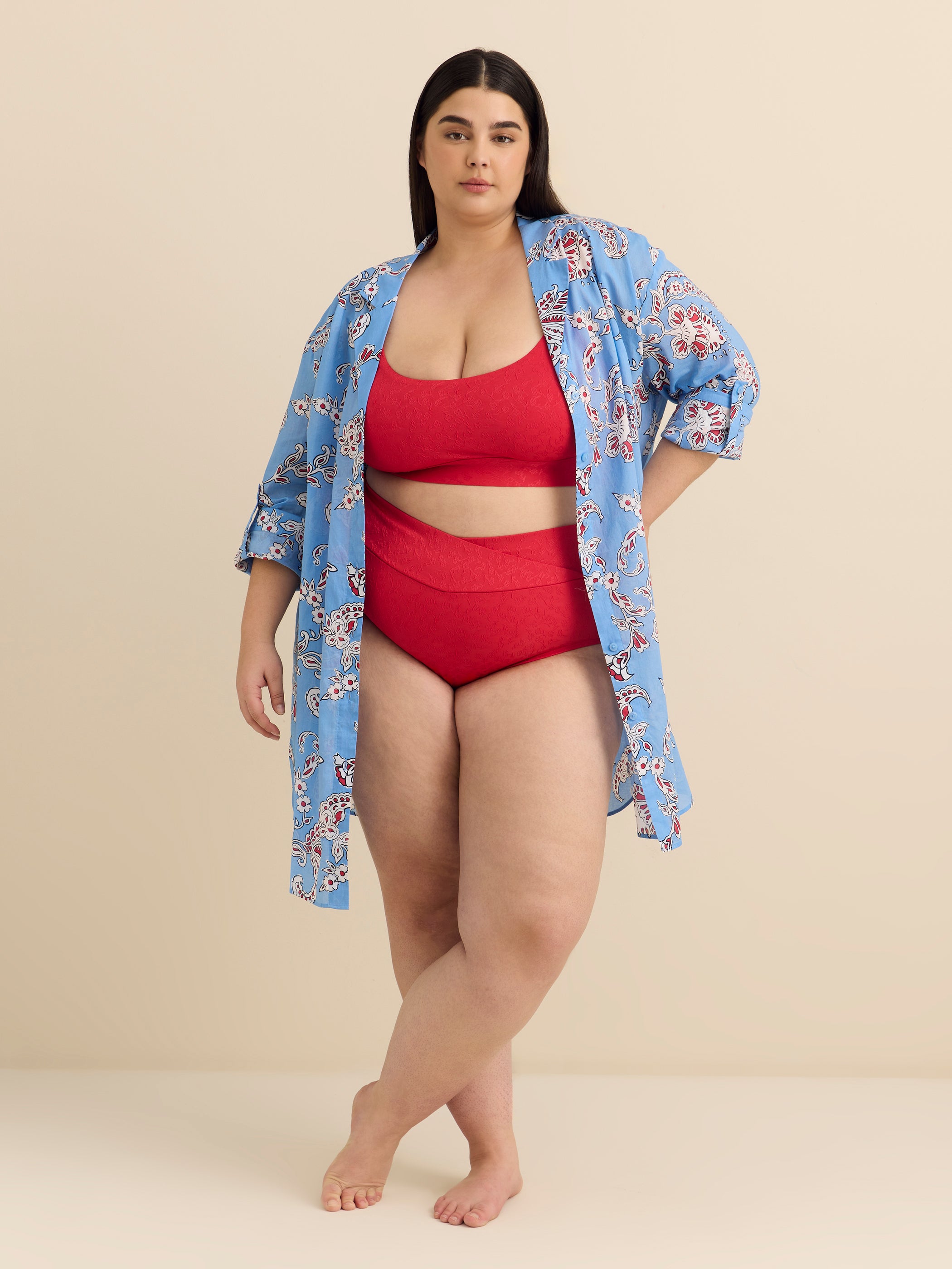 Blue Paisley-Print Buttoned-Down Cover-Up Tunic Shirt