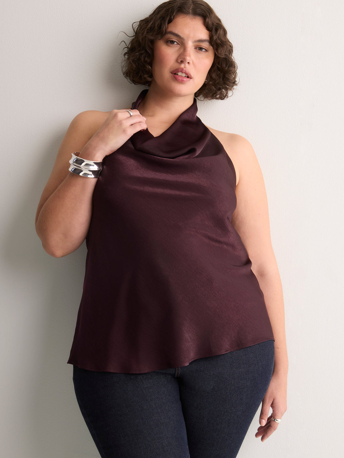 Satin Straight Sleeveless Halter Top