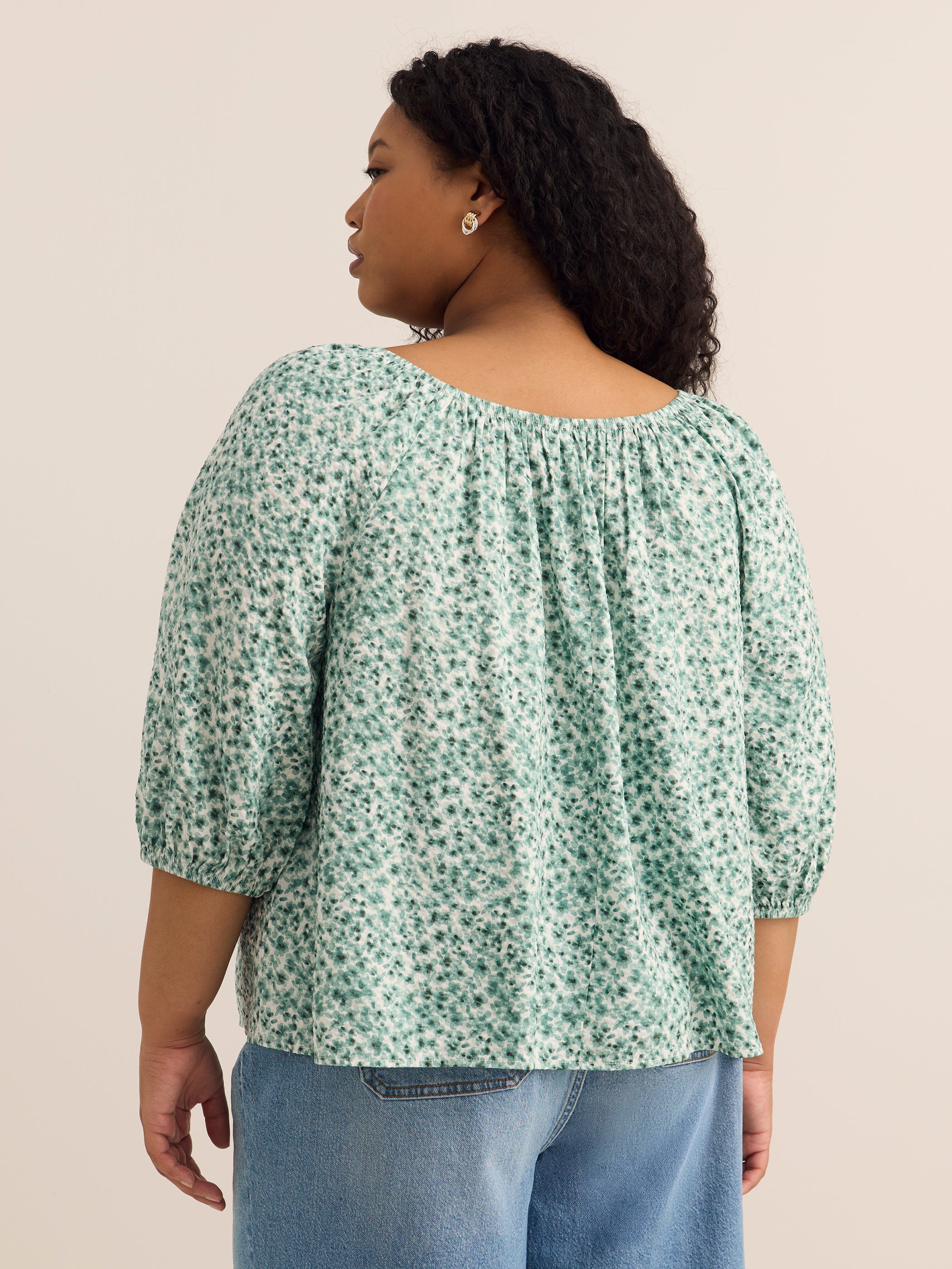Brand plus size scoop neck slight A-line blouse with shirring