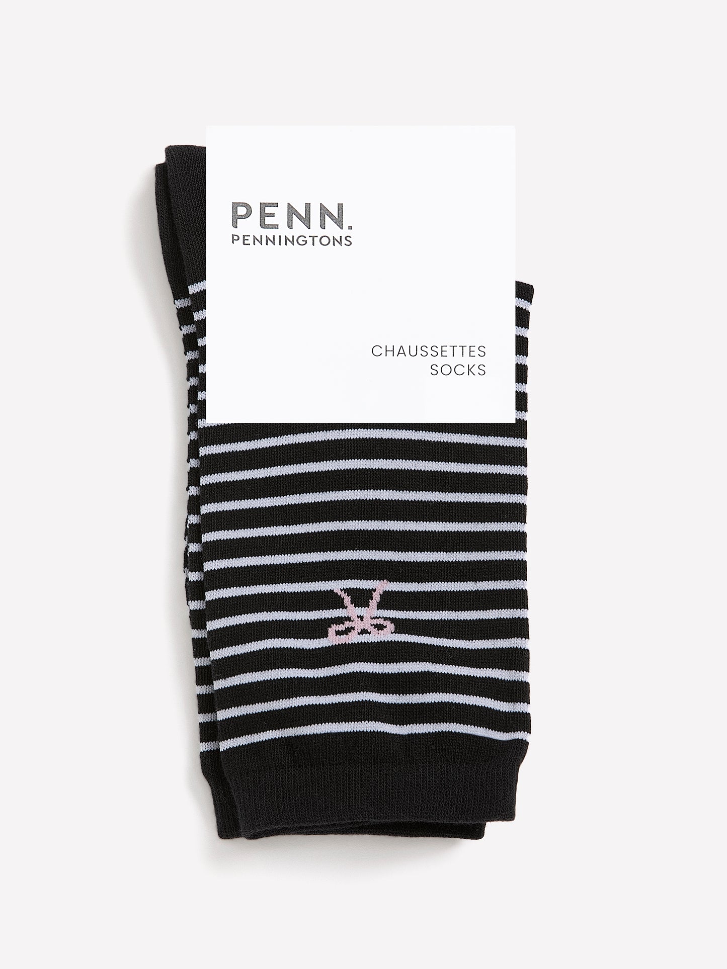Black and White Striped Crew Socks with Bow Placement