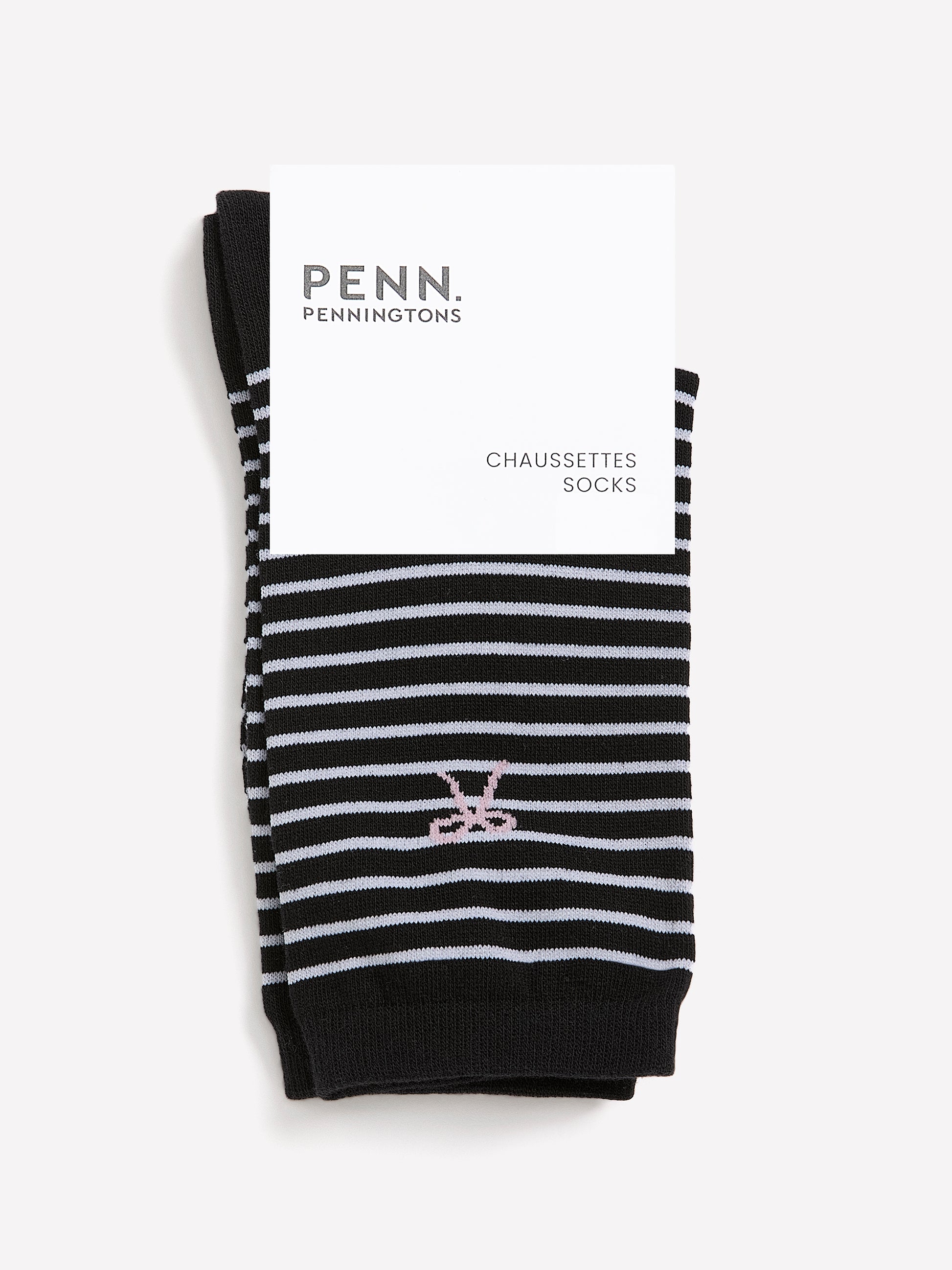 Black and White Striped Crew Socks with Bow Placement