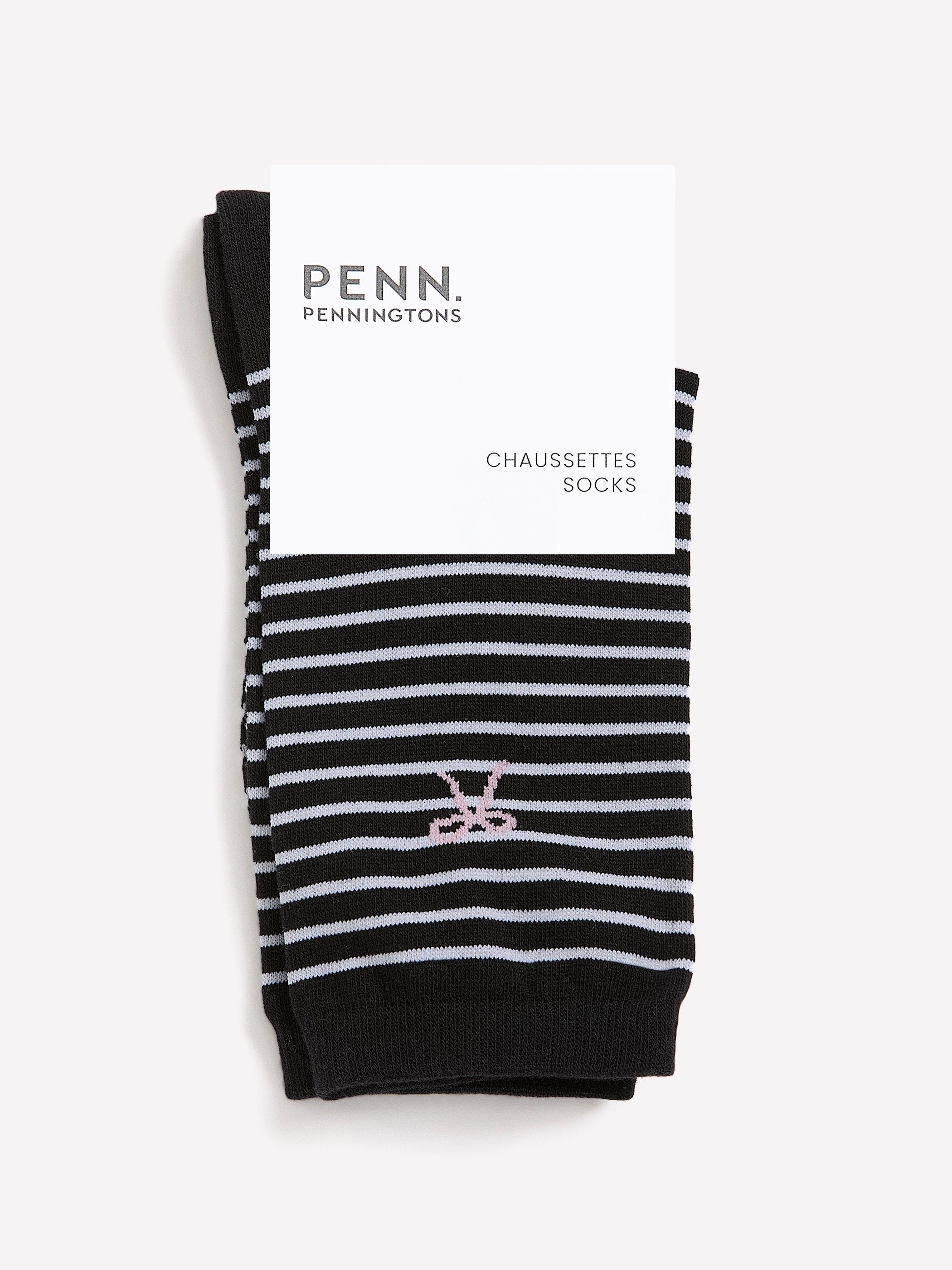 Black and White Striped Crew Socks with Bow Placement