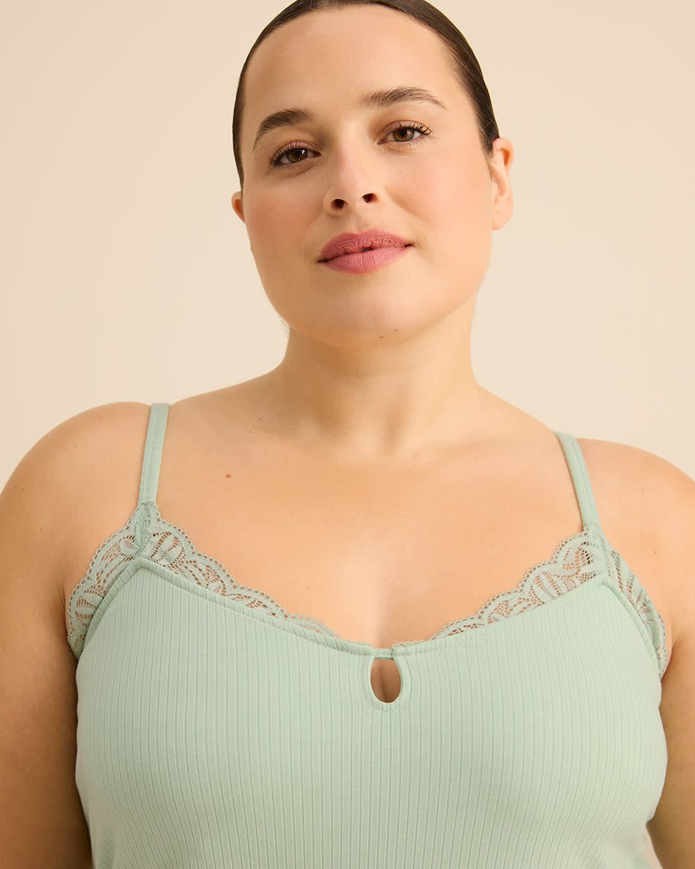 Nuisette sans manches en tricot côtelé avec dentelle - Déesse Collection