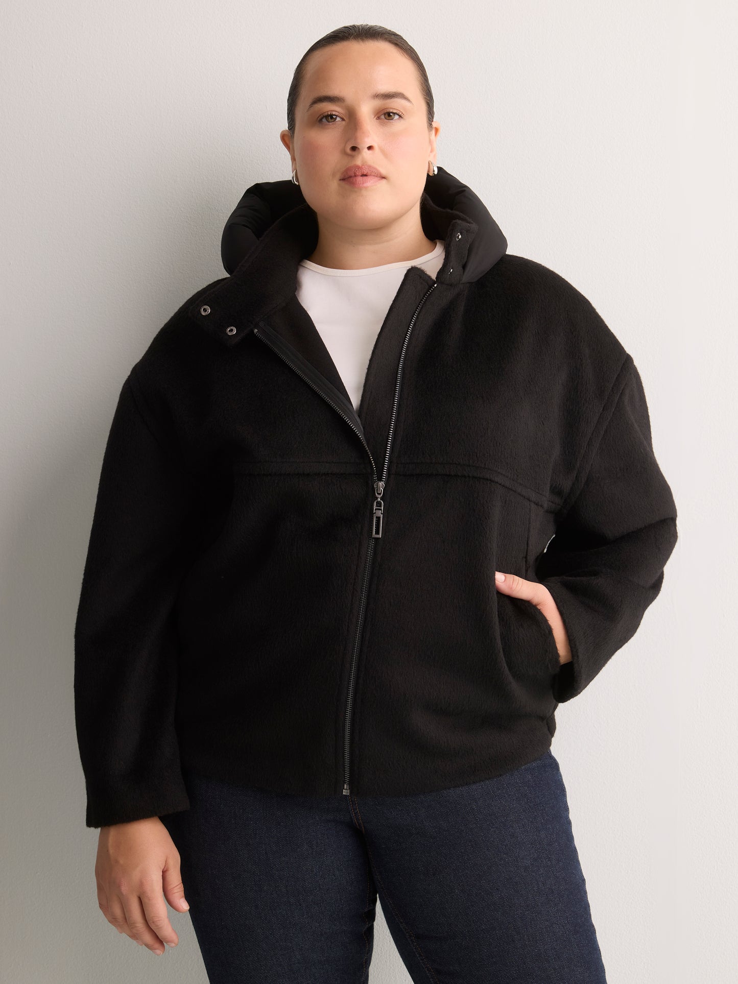 Unlined Coat with Puffer Hood