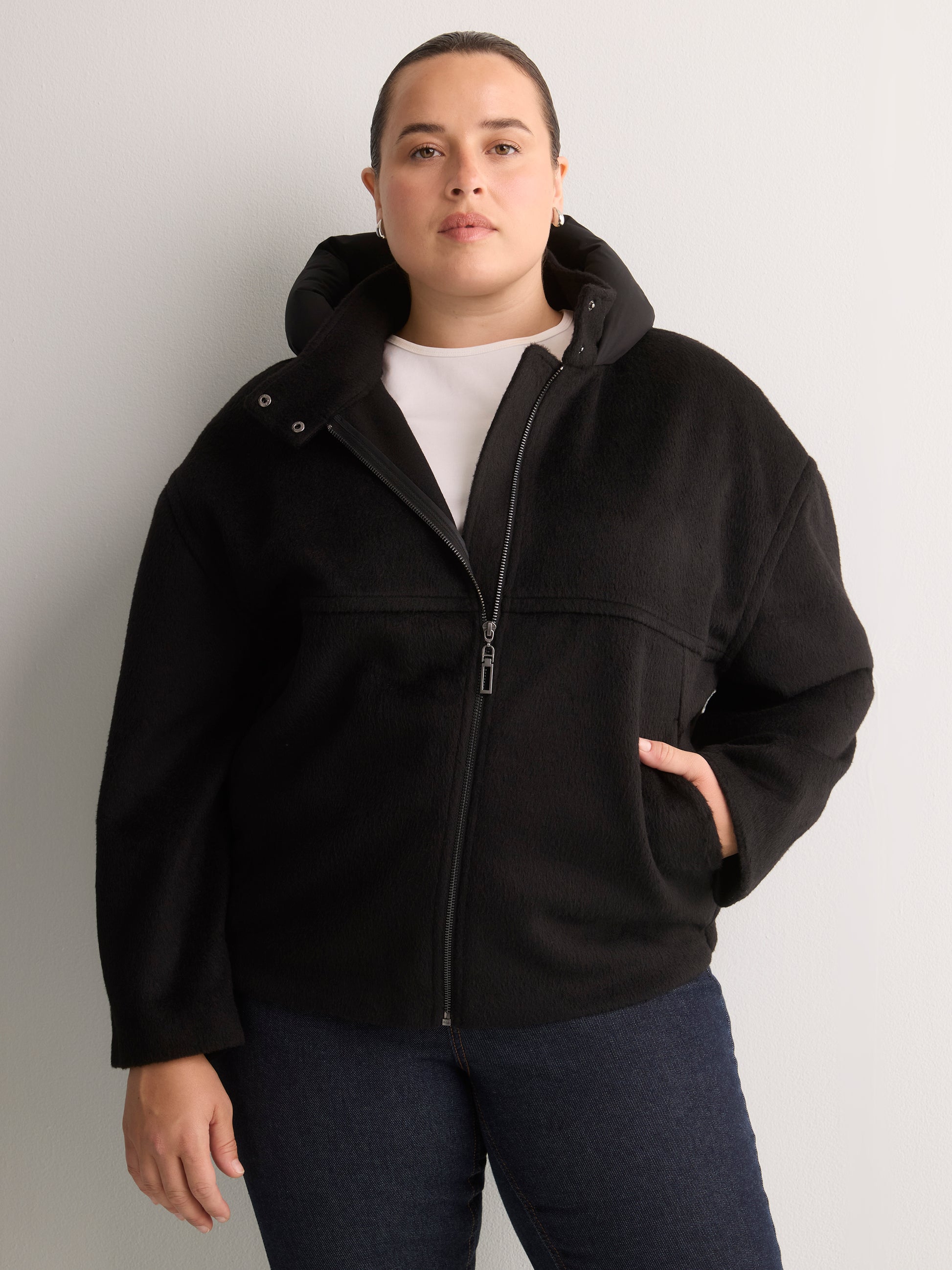 Unlined Coat with Puffer Hood