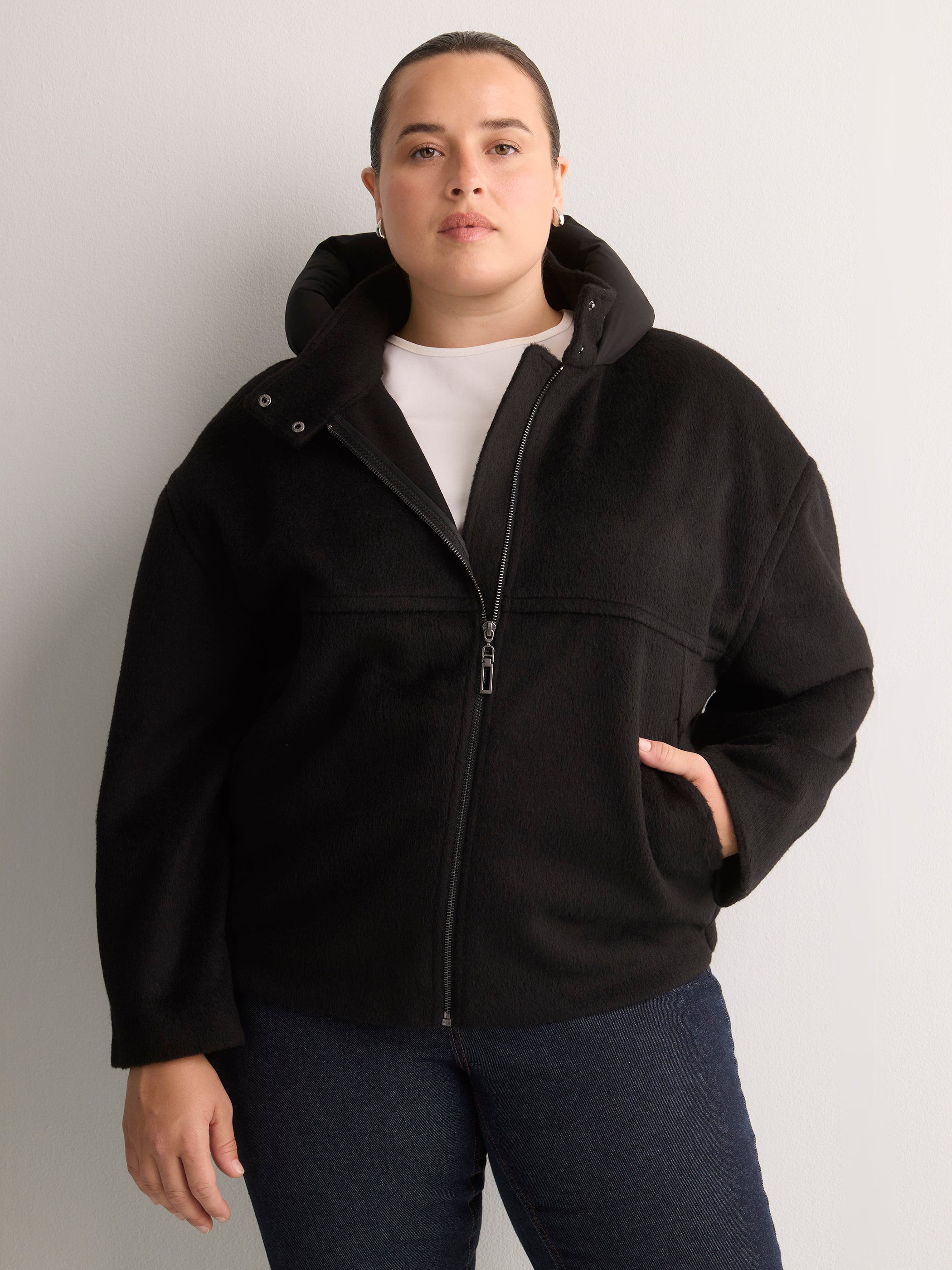 Unlined Coat with Puffer Hood