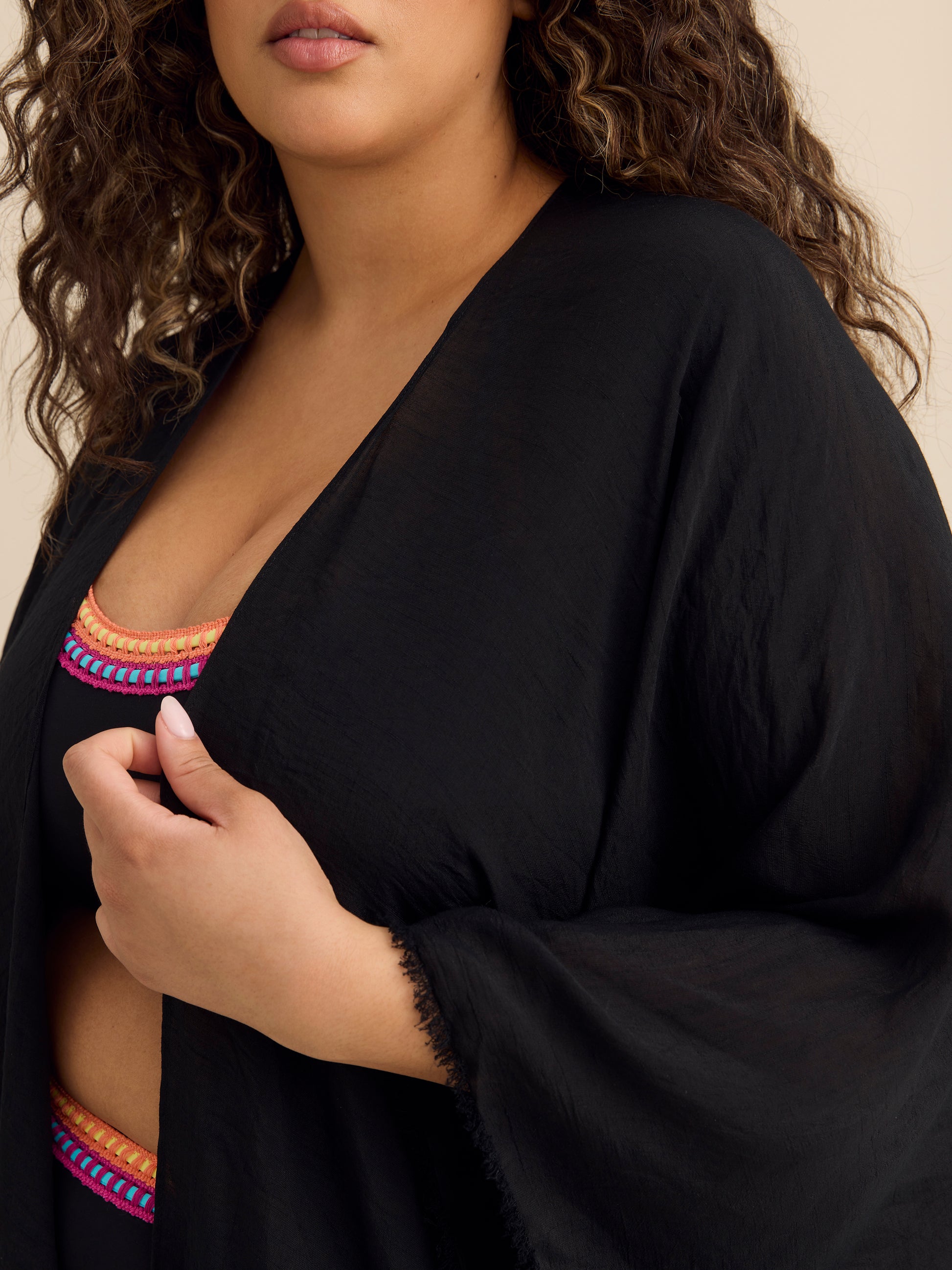 Long Black Knit Shawl Cape with Back Smocking