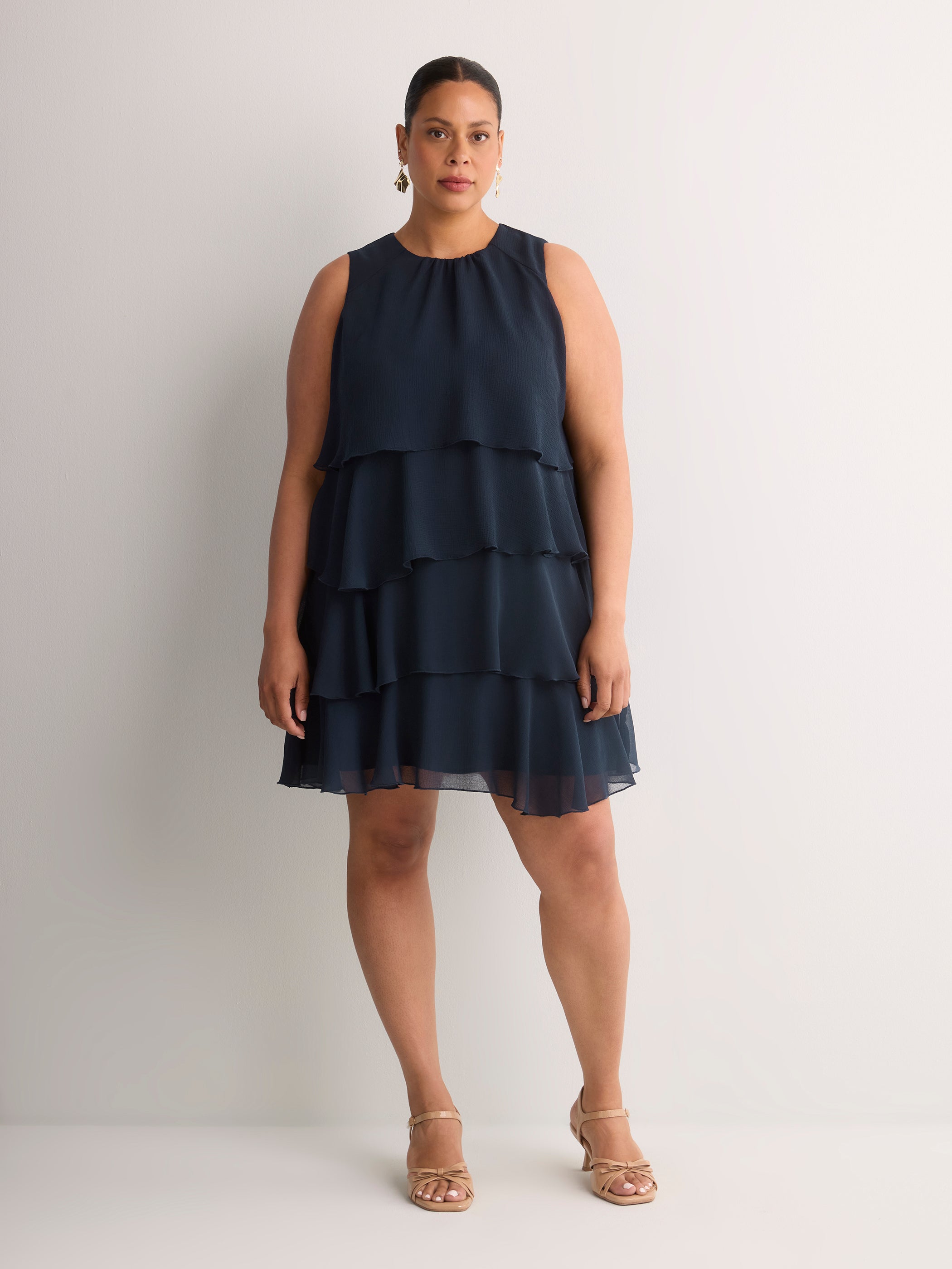 Blue Sleeveless Ruffled A-Line Dress