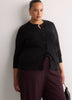 Dark Buttoned-Down Cotton Blend Crew Neck Cardigan