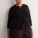 Dark Buttoned-Down Cotton Blend Crew Neck Cardigan
