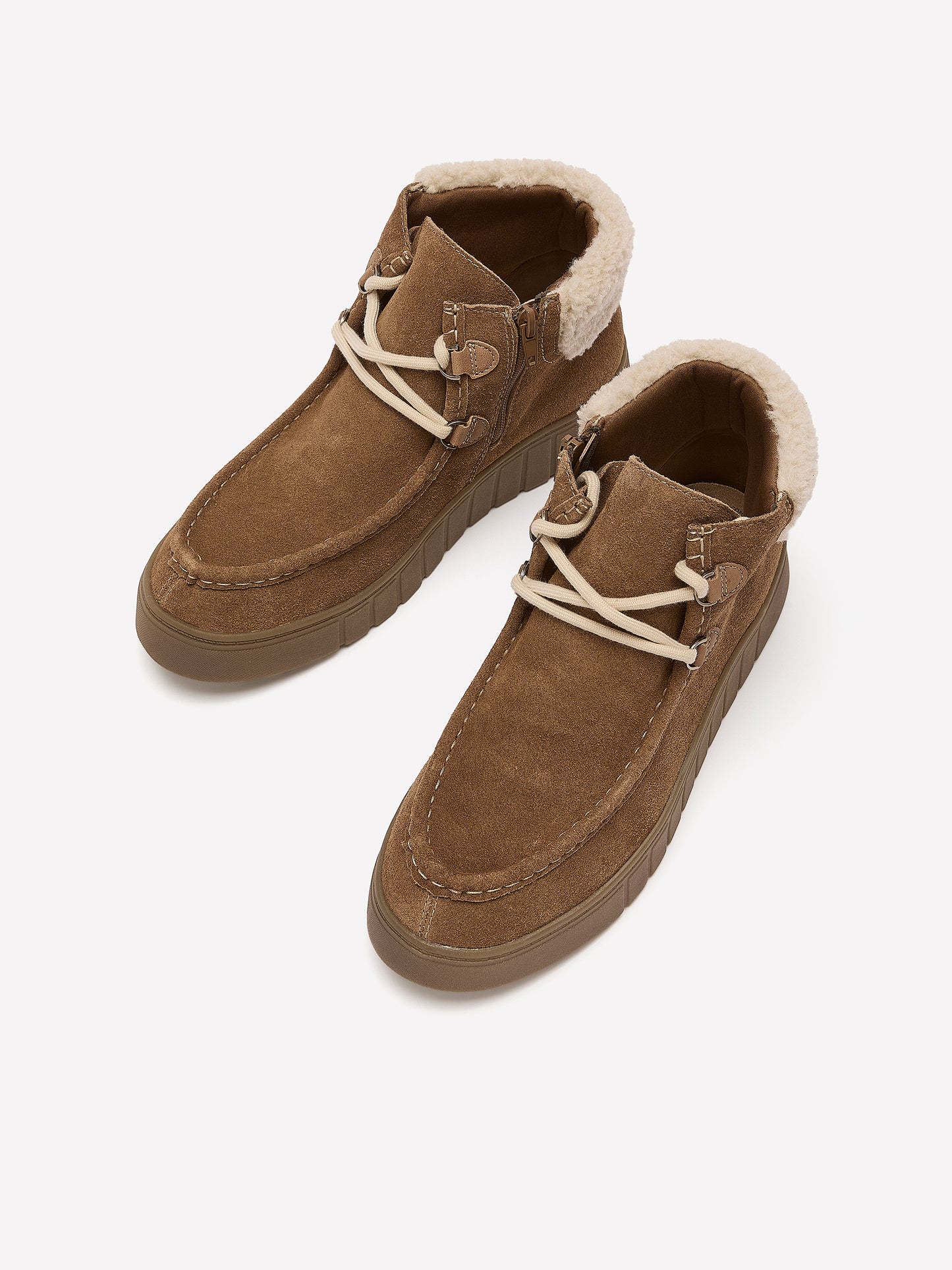 Wide Width, Mykah Izzy Suede Lace-Up Bootie with Sherpa Overlay - Clarks