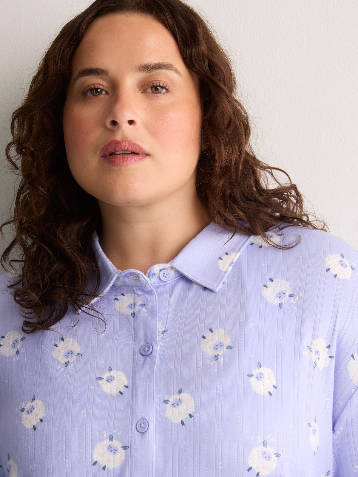 Sheep-Print Buttoned-Down Pointelle Pyjama Shirt - tiVOGLIO