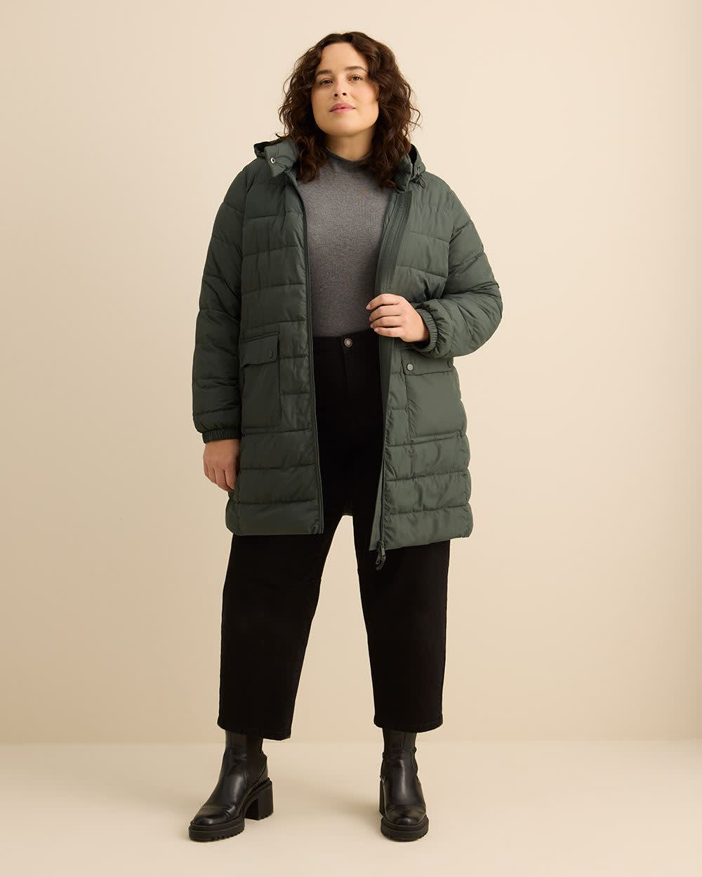 Manteau long compressible avec capuche détachable