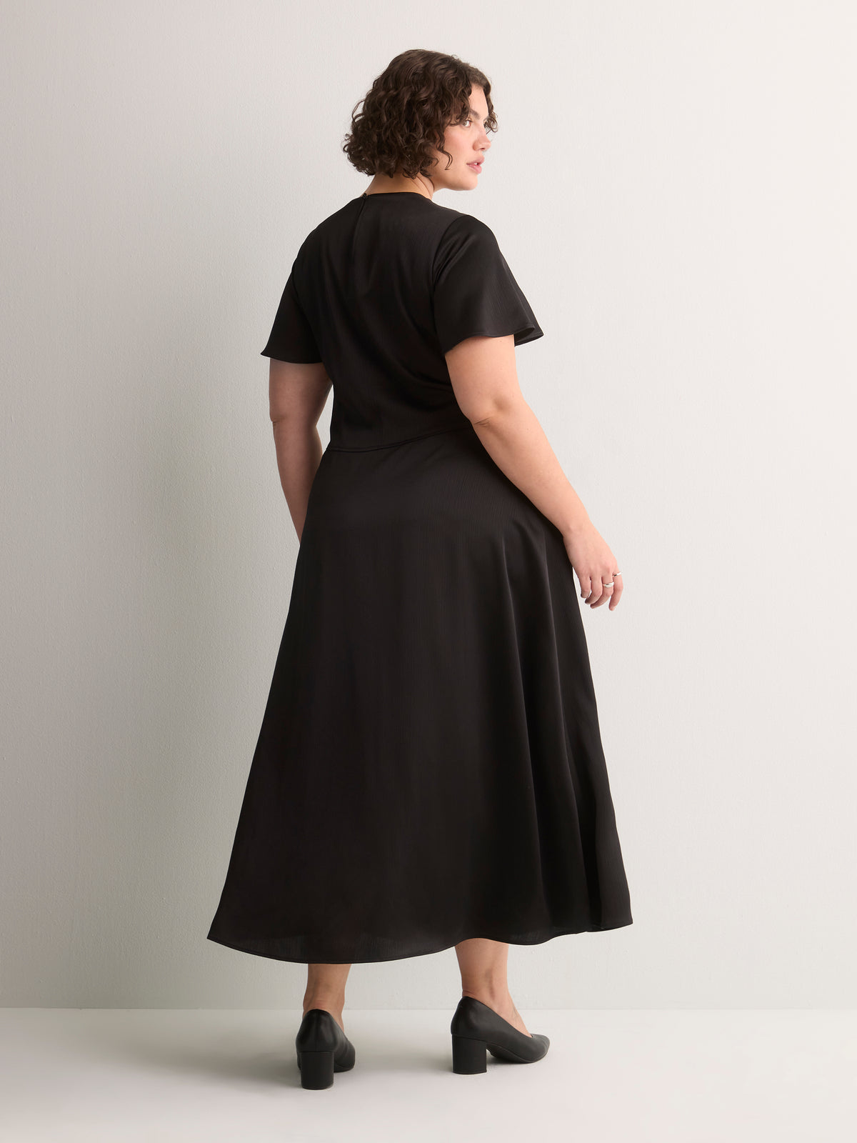 Black Satin Fit-and-Flare Maxi Dress - Addition Elle