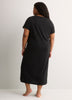 Black Short-Sleeve Long Sleepshirt with Moon Cat Chest Print - tiVOGLIO