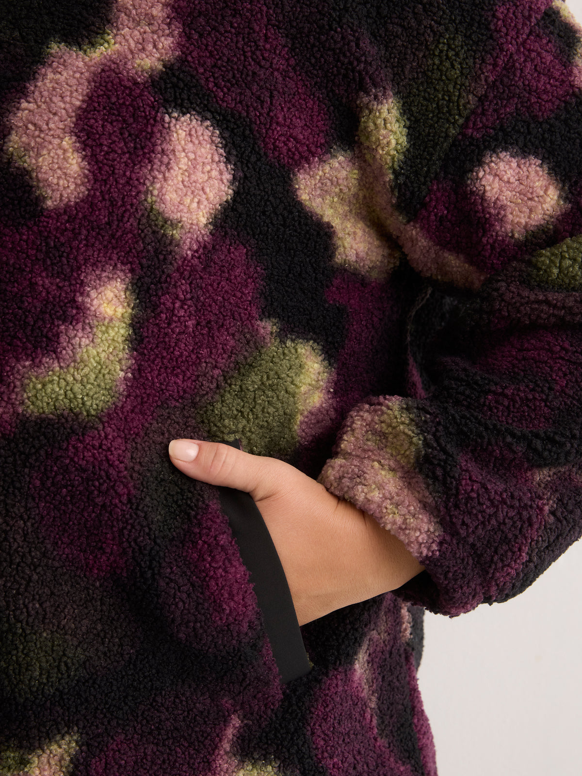 Hooded Printed Sherpa Zippered Jacket - Active Zone