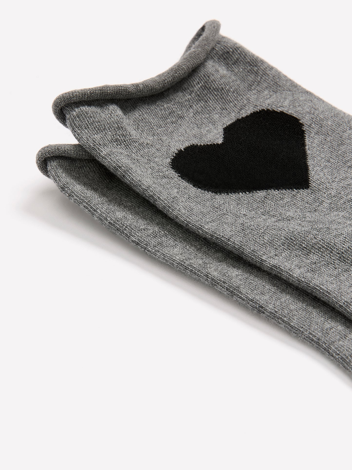 Grey Crew Socks with Heart Placement Print
